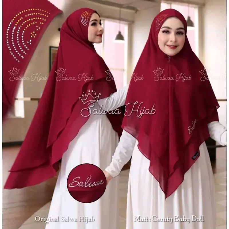 Syar'i 2 layar Swaroski payet Mutiara salwa 0