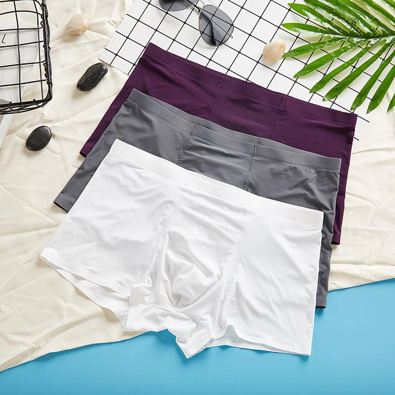 Product Introduction of 4pcs/lot Cool and Comfortable Men's Seamless Ice Silk Boxers Pure Color Underwear 11