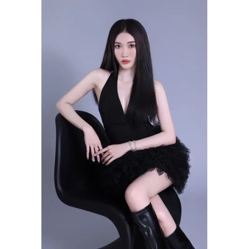 Đầm yếm đen hở lưng tùng lưới_Chu Mij VN Dress
