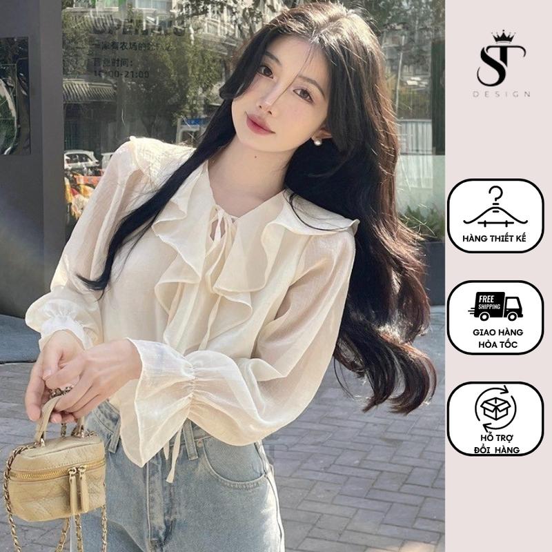 Áo sơ mi dài tay hàng thiết kế chất tơ mềm tay phồng cổ viền tiểu thư ST Design- M01 somi hot sơ  minu sơmibeo Nữ Top