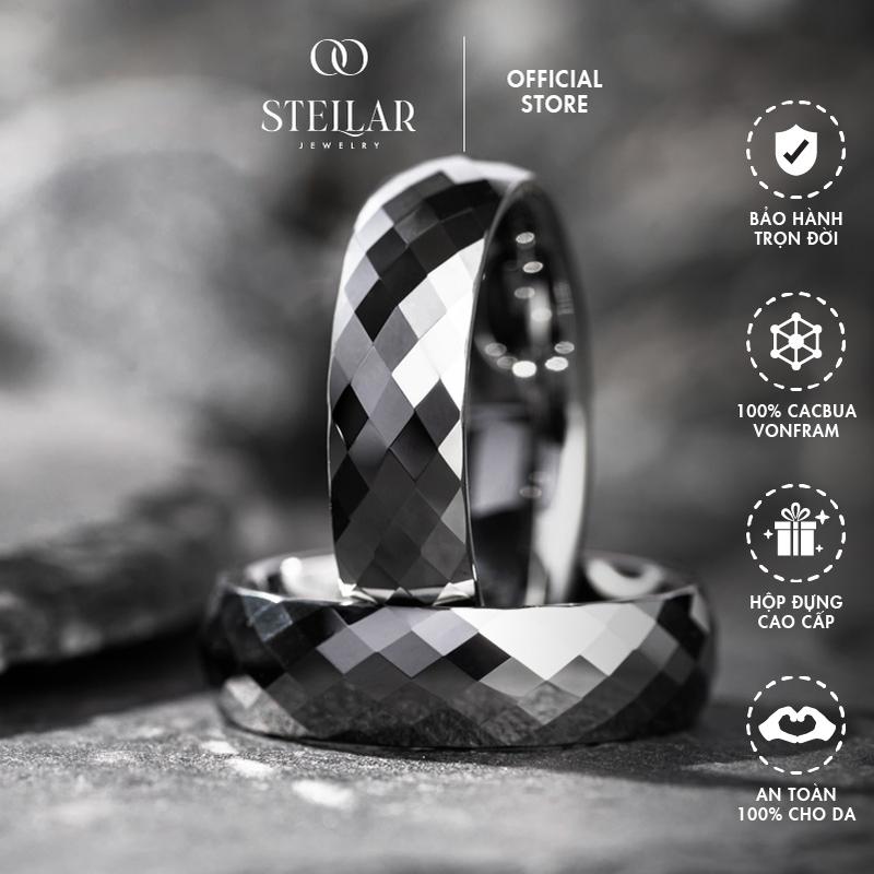  Nhẫn Nam Vĩnh Cửu Vonfram Stellar "The Vega" Tạo Khối Thoi Bạc 3D - Cao Cấp Lịch Sự Không Gỉ - Bền Gấp 3 Nhẫn Nam Titan 