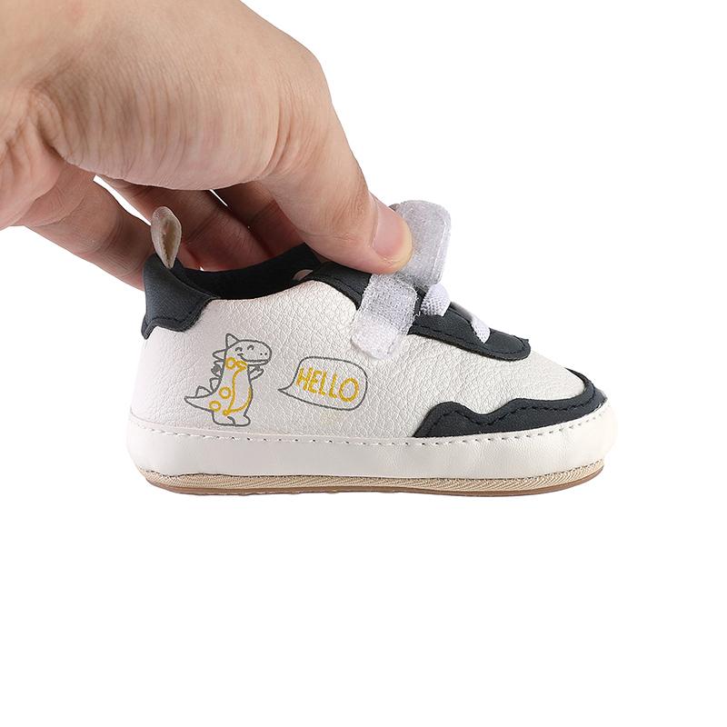 Product Introduction of Baby Sneakers Contrast Color Dinosaur Pattern Non-Slip First Walking Soft Sole PU Shoes for Boys Girls 29