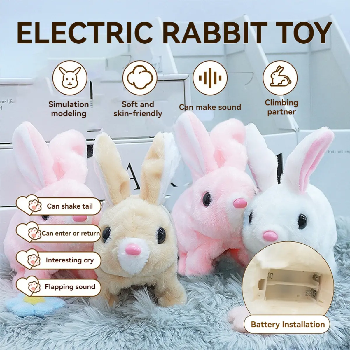 Children's Gift Electric Rabbit Cute Short Plush Simulation Toy Rabbit ...