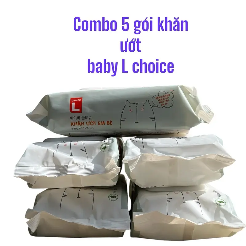 Combo 5 gói khăn ướt baby L choice 80 miếng.hương thơm yến mạch dịu nhẹ,an toàn cho bé 0