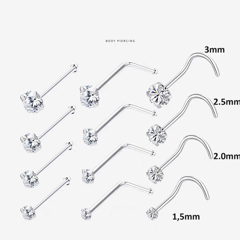 Khuyên cánh mũi nostril titan đính đá 1.5, 2, 2.5, 3mm ,thân L, Cong, Thẳng 2