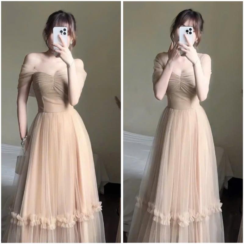  Váy Nữ Thiết Kế Dự Tiệc Hai Dây Trễ Vai Cúp Ngực Phối váy Maxi Dáng Xòe Tùng Bồng Bềnh Vibe Nàng Thơ Women - Me0WStore 