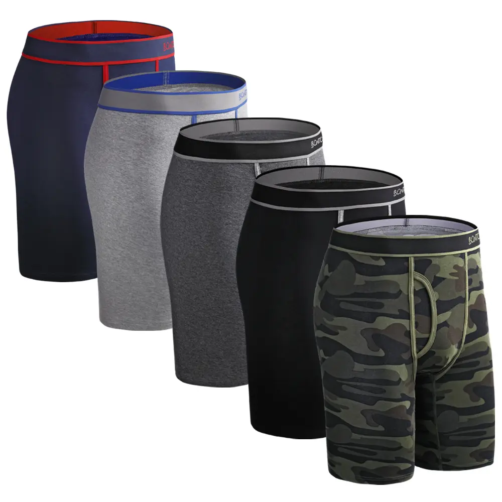 5pcs Set Long Leg Boxer Shorts Panties Men Underpants Homme Cotton Underwear For Men Calvin Boxershorts Sexy Calecon Male Brand Menswear Innerwear Socks Camo