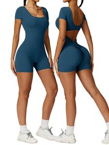 Body deportivo de cuello en U para mujer, cómodo y transpirable de manga corta, ajustado, ideal para yoga y entrenamiento en gimnasio, ropa deportiva para damas para todas las estaciones, ropa deportiva para gimnasio