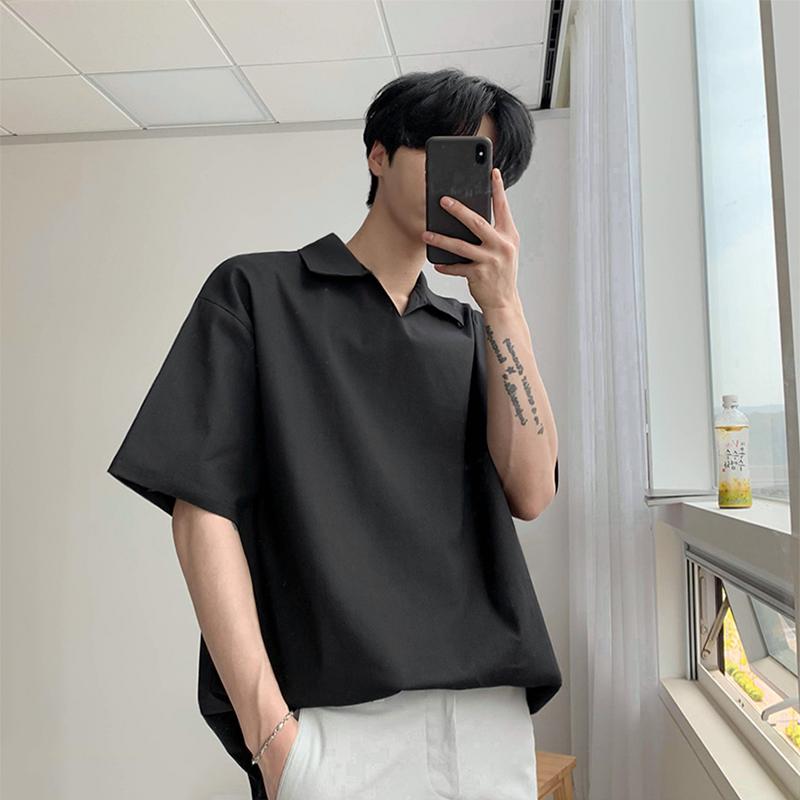 Áo sơ mi nam cổ chui dáng polo tay ngắn cổ bẻ  SMC4 M.RO Phong cách Hàn Quốc màu den 4