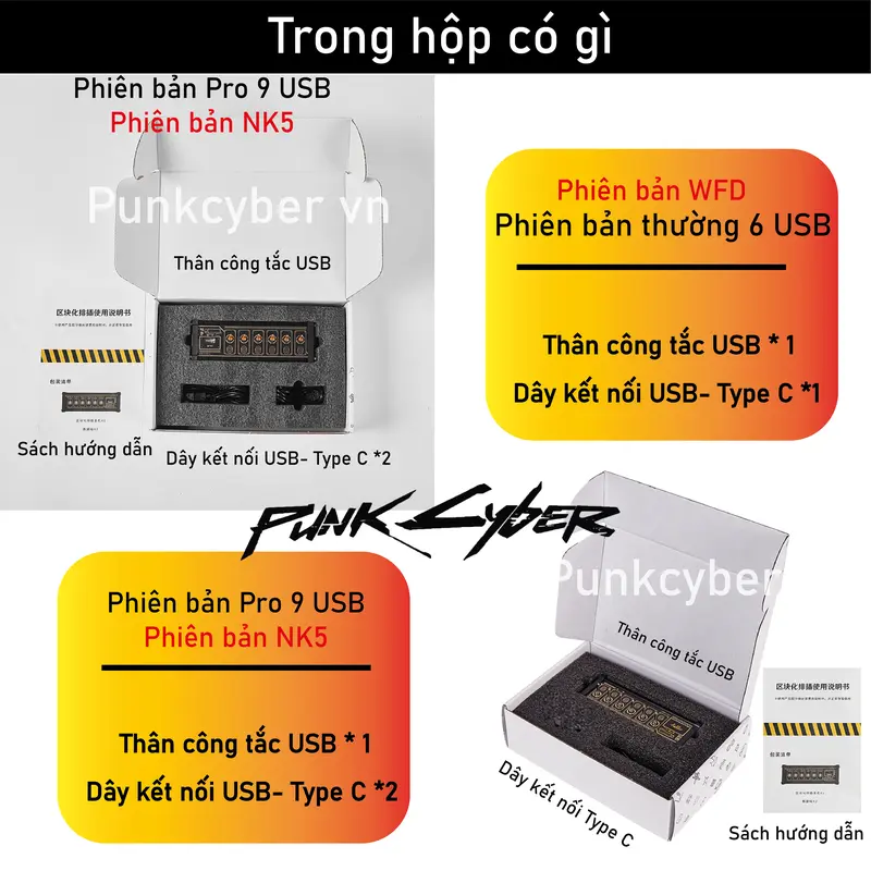 CCông Tắc Tổng Punkcyber cấp nguồn cho thiết bị -Bộ Chia Nguồn cổng hub usb mở rộng 4