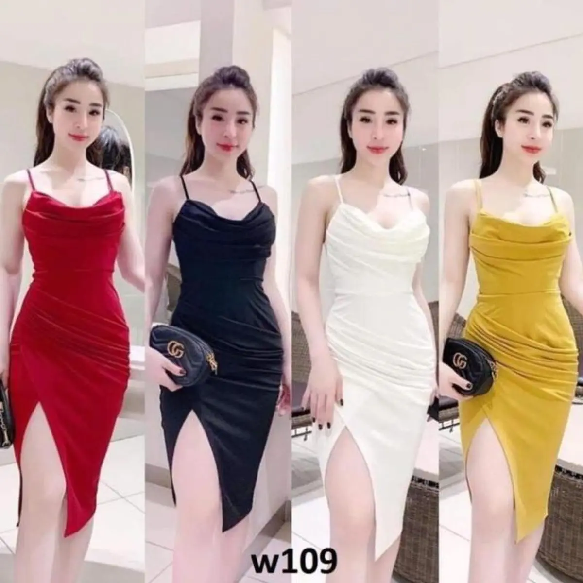Đầm 2 dây cổ đổ thun cát hàn xẻ tà ôm body đi tiệc dạo phố Top Dress Nữ Nhung