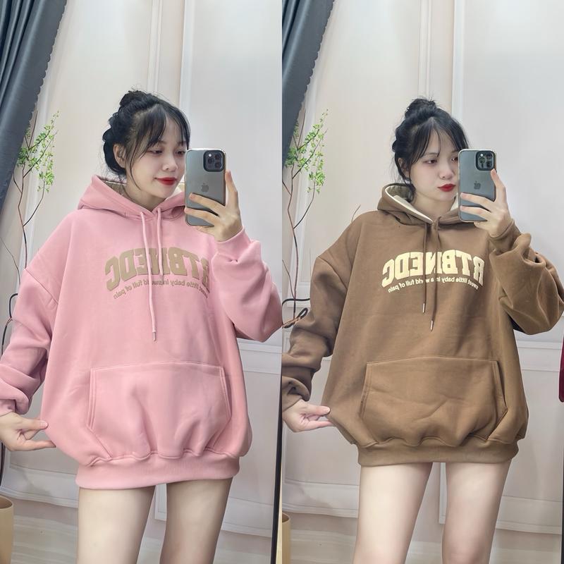 Áo hoodie nỉ bông tai thỏ in chữ( chữ mới) Nữ Women Top