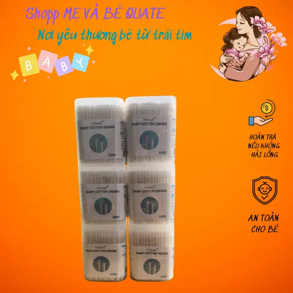 (Combo tiết kiệm) Hộp 200 que Tăm bông sơ sinh VCool Kháng Khuẩn Vệ Sinh Tai Mắt Mũi cho Bé Sơ Sinh 6