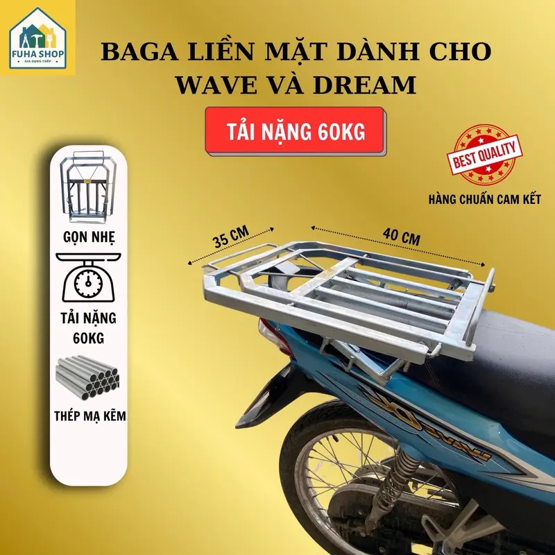 Giá xe máy liền mặt - Baga chở hàng dành cho xe WAVE và DREAM Phụ Kiện Phụ Tùng 0