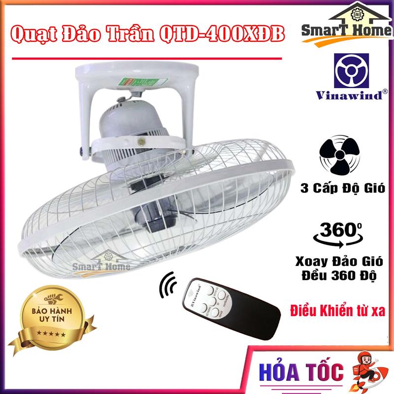Quạt Đảo Trần Vinawind QTD 400XĐB Có Điều Khiển Từ Xa Công Suất 40W - Quạt Đảo Gắn Trần Mini Chính Hãng 3 Chế Độ Gió Bảo Hành 12 tháng quạt  đảo trần