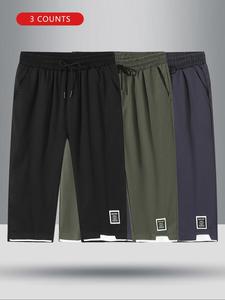 Men's Solid Color Drawstring Waist Capri Pants, Regular Fit Casual Comfy Breathable Pants for Summer, Men's Bottoms for Daily Wear, Pajamas