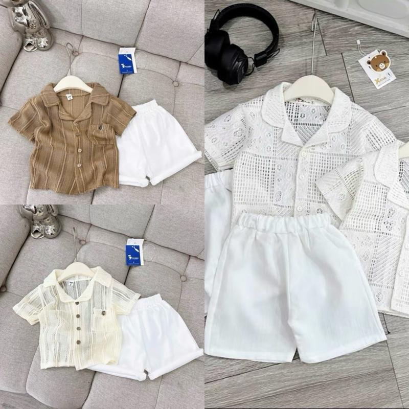 Bộ cộc Áo Chất Tăm Lạnh Quần Đũi Màu Trắng Cho Bé Trai Từ 8-28kg [ Shop Linh kids 88 ]