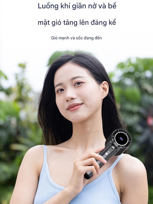 Combo Quạt phản lực cầm tay Quạt Turbo có thể sạc lại, Quạt siêu tốc cầm tay, di động, gió mạnh, tốc độ cao 100 vòng/phút Tốc độ gió Màn hình kỹ thuật số quạt usb mobile Phụ Kiện 6