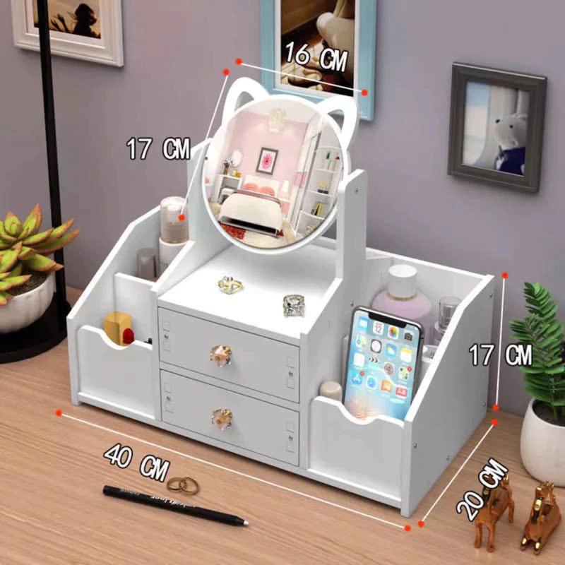  Tủ Để Đồ Trang Điểm Mini Kệ Đựng Mỹ Phẩm Mini Có Gương Tai Mèo Hộp Mỹ Phẩm Thiết Kế đa năng Tiện Lợi 