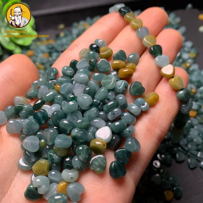 Hạt rời hình trái tim Jadeite, dài khoảng 6,3 mm, rộng khoảng 6,5 mm và 2.8-4mm, xanh biển nước đá, hạt rời có hạt, 10 miếng