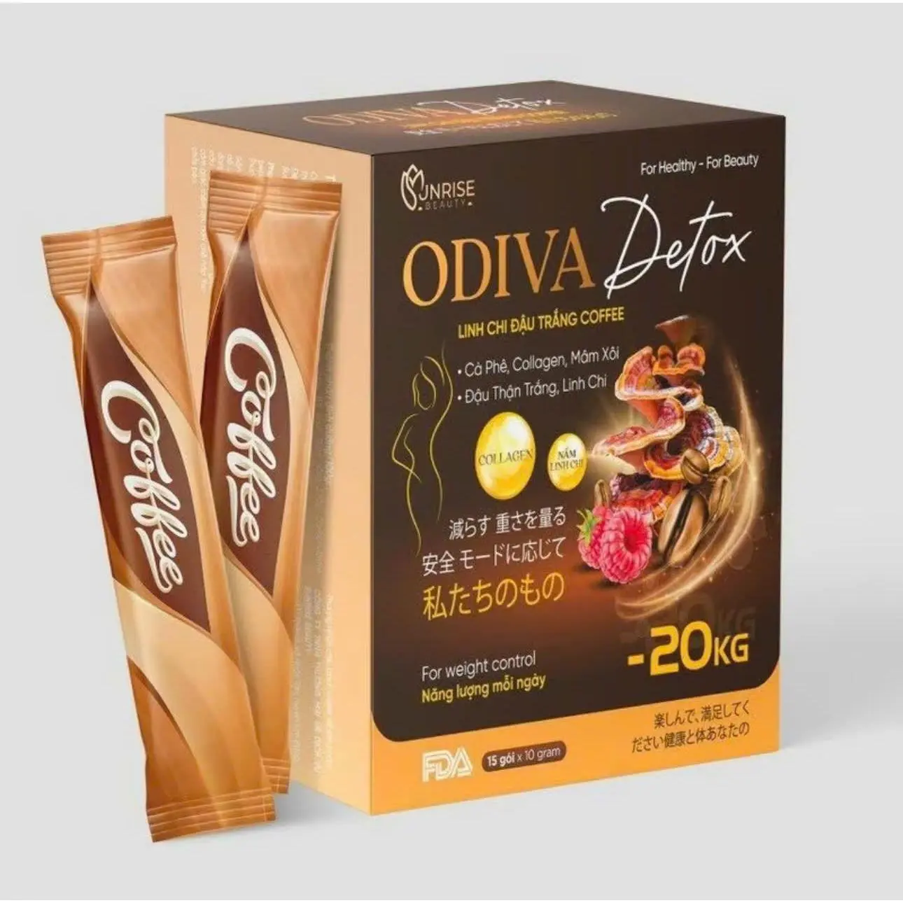 COMBO 2 HỘP Cà Phê ODIVA Linh Chi Đậu Trắng Coffee( Hộp 15 gói )Bổ Sung Colalgen đẹp da dáng- cà phê sưɑ~ hòa tan