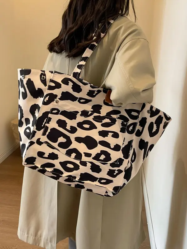 Fashion Leopard Pattern Tote Bag, Large Capacity Shoulder Bag for Women, Casual Trendy Versatile High-quality Daily Commuting Bag, Girl Fashionable Bag 7