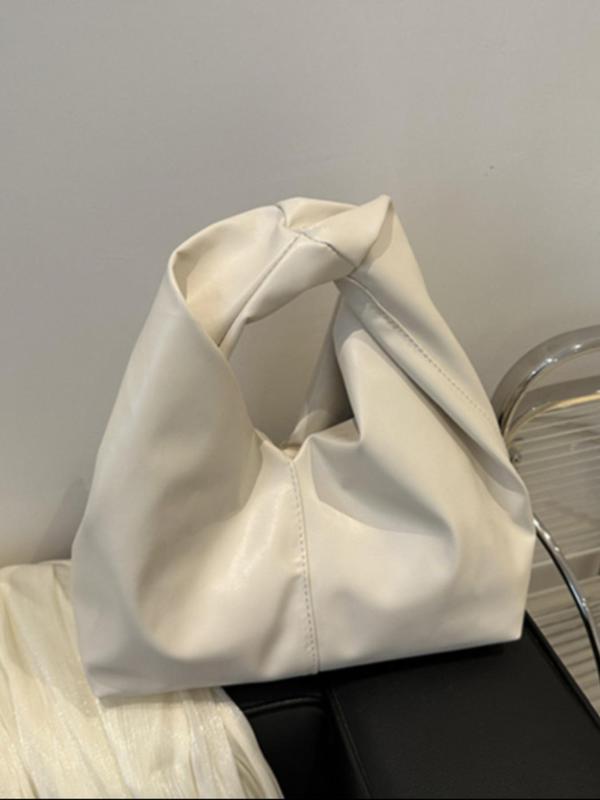 Women's Solid Color Ruched Shoulder Bag, Fashionable PU Leather Handbag, Casual Versatile Handbag for Daily Used 0