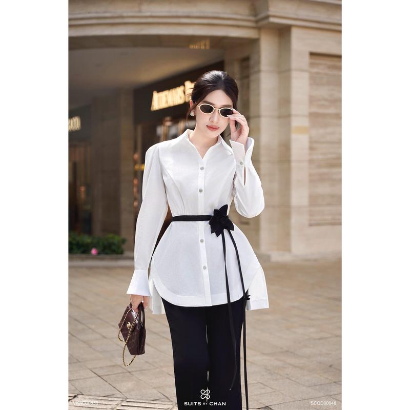 SUITS BY CHAN - Áo sơ mi kiểu tay dài xếp li tà sau (Ko kèm belt), Quần dài ống loe - VKAO00530 SCQD00046 Nữ Women 1