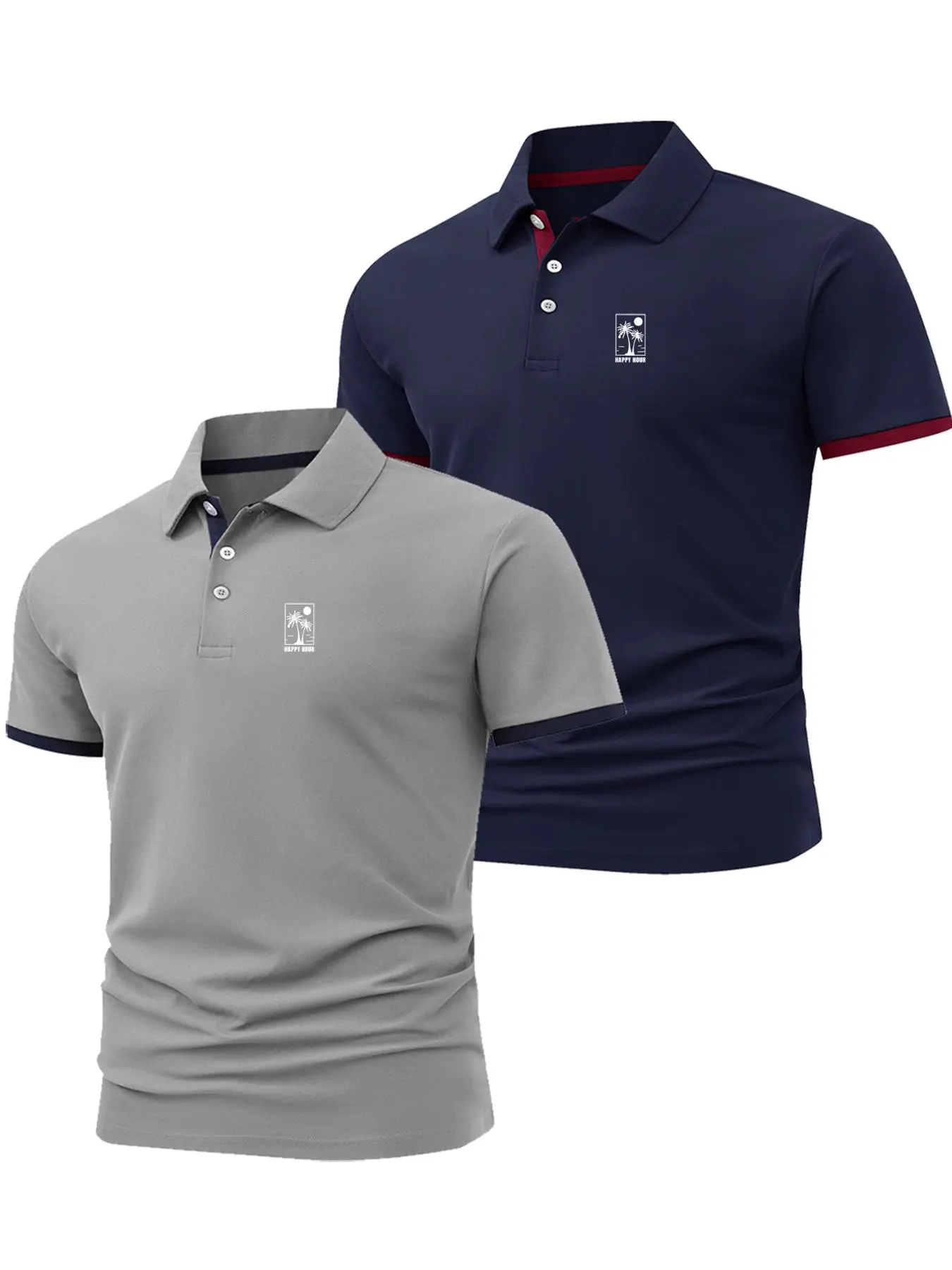 Men's Letter & Geometric Print Polo Shirt, Regular Fit Casual Short Sleeve Top for Summer, Men's Clothes for Daily Wear, Tropical