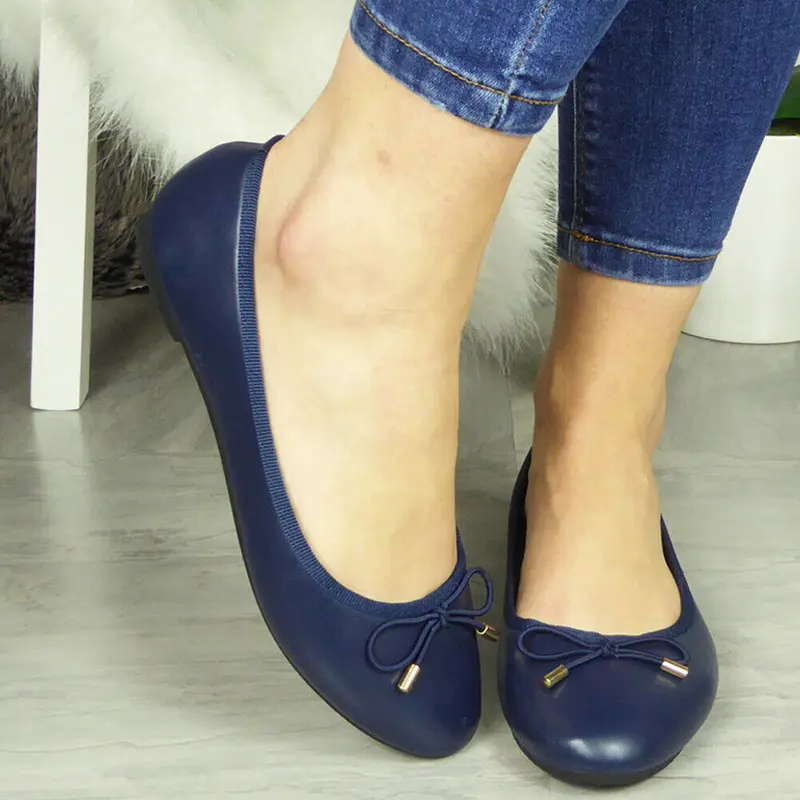 LoudLook 9988-41 Women Casual Comfort Ballerina Flats Slip On Work School Pumps Shoes, Solid Colour Round Toe Flat Loafers for Daily Wear, Lightweight Non-Slip Shoes Girl Footwear, Classic Bow Tie Ballet Summer Flats, Office Footwear, Comfy Casual Shoes 7