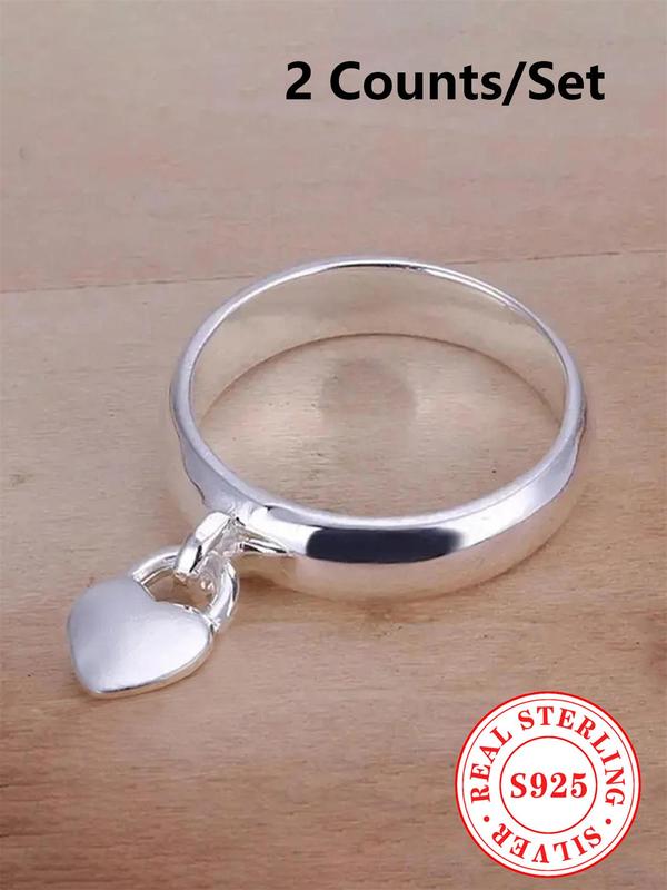 S925 Sterling Silver Heart Shaped Ring, Fashion Accessories for Women & Girls, Trendy All-match & Exquisite Jewelry for Birthday Gift 4
