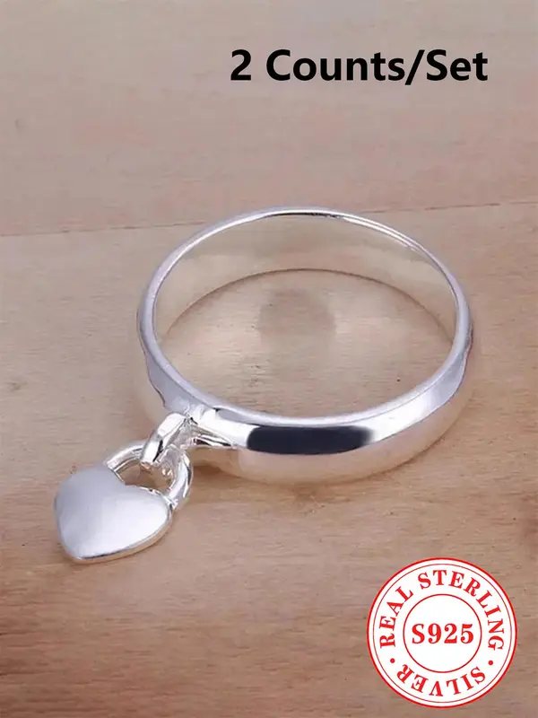 S925 Sterling Silver Heart Shaped Ring, Fashion Accessories for Women & Girls, Trendy All-match & Exquisite Jewelry for Birthday Gift 4