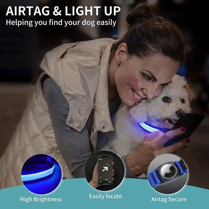Vòng Cổ cho chó Led, dành cho Apple Airtag và GPS, không thấm nước, có thể sạc bằng USB, vòng cổ phát sáng, thích hợp cho thú cưng, Vỏ theo dõi Tag Air 2