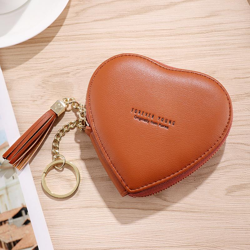 Product Introduction of Fashion heart-shaped female purse PU leather tassel mini clutch keychain coin purse 10