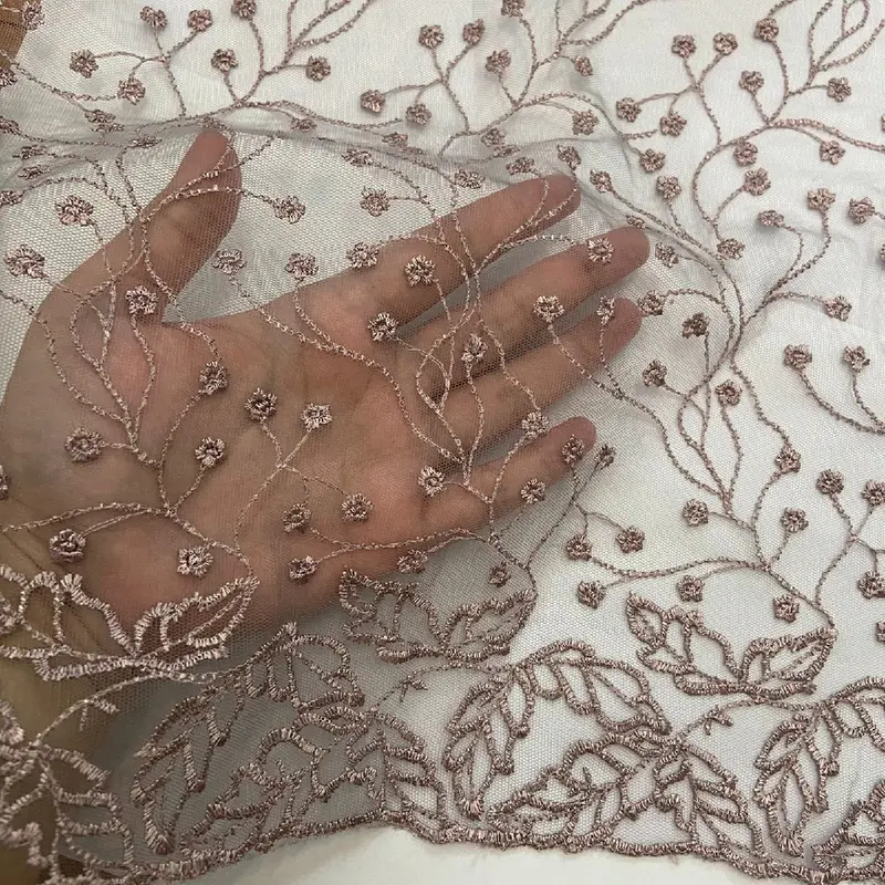 1/2 Meter Kain Brokat Motif Daun - Warm Lilac 4