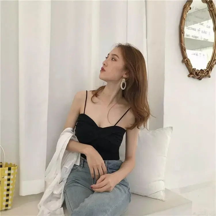 Blackpink Tanktop Olivia Croptop Silang Fit Bahan Rajut Pakaian Wanita Style Korea 4038 7