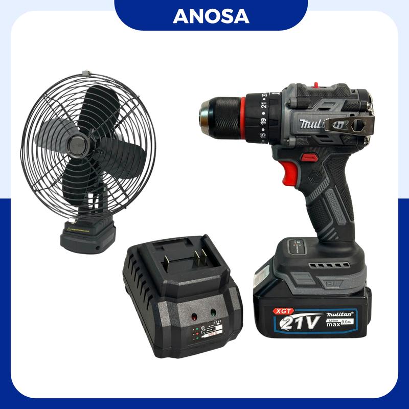 Máy Khoan Pin Mulitan M21V-3368 1Pin Sạc Tặng Quạt 8inch, 3 Chức Năng, Đầu Autolock, Động Cơ Không Chổi Than, Chân Pin Phổ Thông