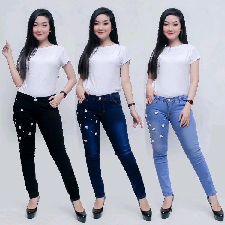Celana jeans wanita mote bunga Melar Motif 1