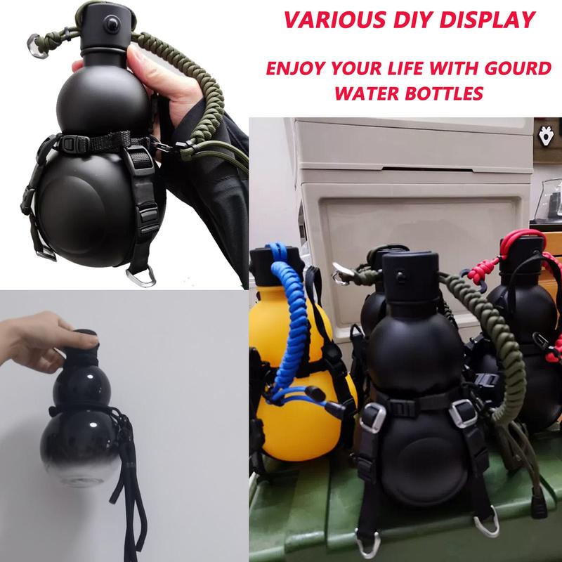 Product Introduction of 900ml Sports Water Bottle, 1 Count Gourd Shaped Water Bottle with Strap & Sticker, Large Capacity Drinking Cup for School Gym Camping Hiking 4