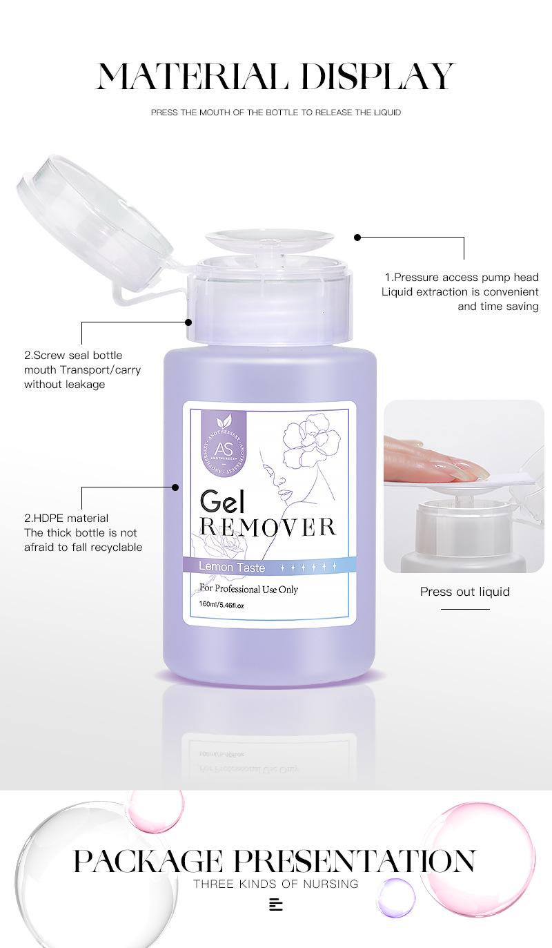 Product Introduction of AS New nail art push bottle cleaning water nail polish remover without hurting nails cleaning liquid dedicated 55