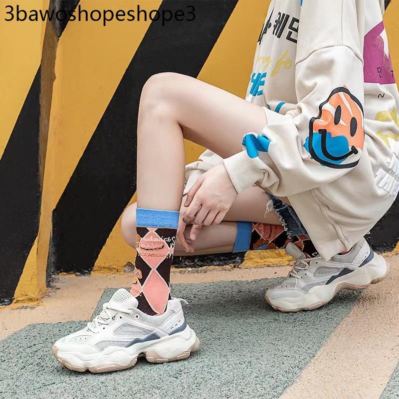 ถุงเท้าผ้าฝ้าย พิมพ์ลายน้องแมว ระบายอากาศ ถุงเท้าผู้หญิง Women's socks oil painting style cute cat 7