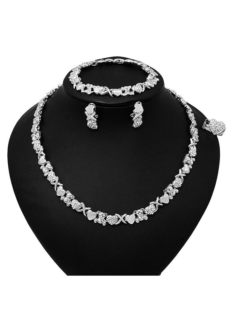 Product Introduction of Women's Elegant Heart Design Jewelry Set, Fashion Rhinestone Decor Necklace & Earrings & Ring & Bracelet, Trendy All-match & Exquisite Jewelry Set for Birthday Gift 6
