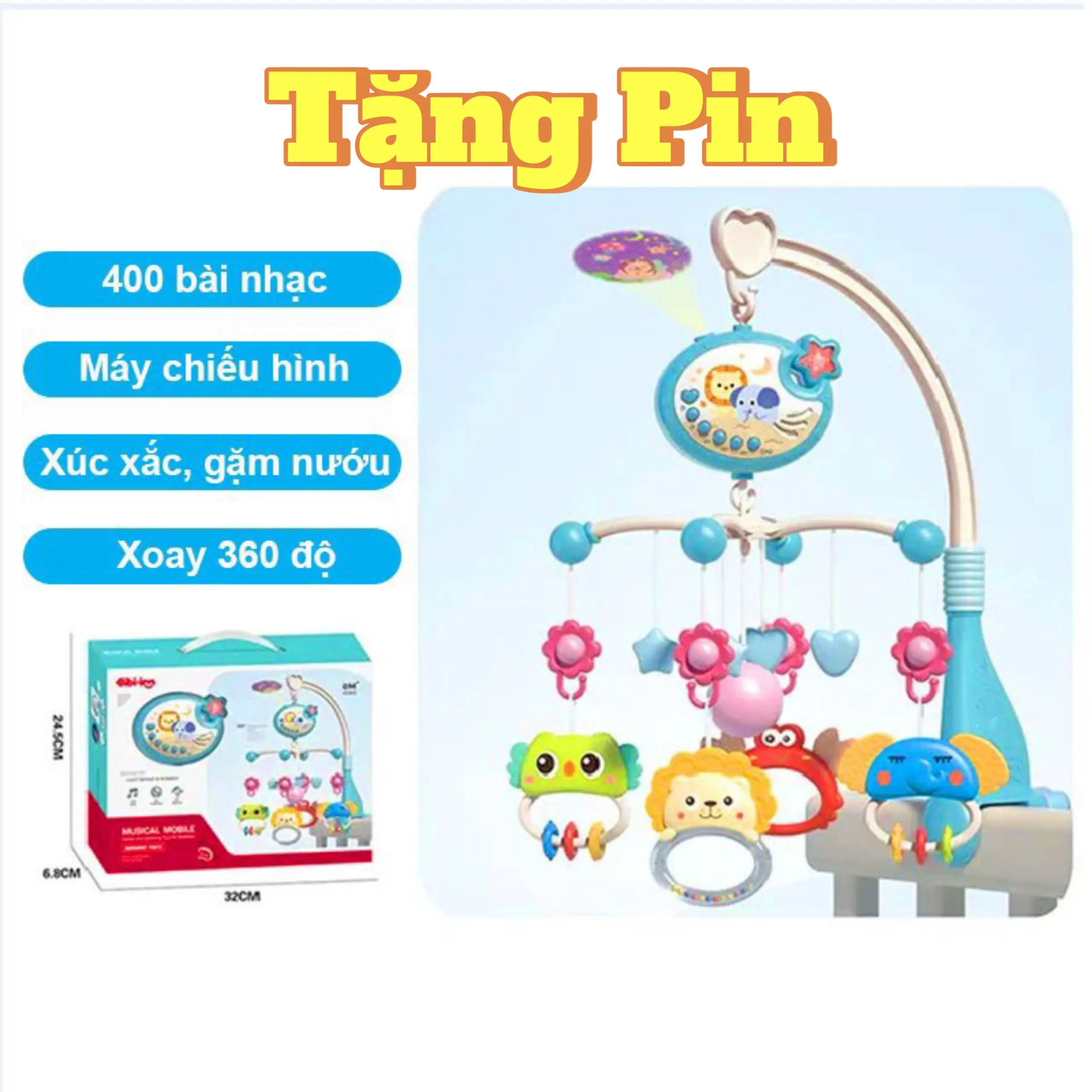 Đồ Chơi Treo Nôi Phát Nhạc Xoay Tự Động Có Đèn,Phát Nhạc Ru Ngủ Cho Bé( Tặng Kèm Pin) Kem Voi Be toy đồ  chơi lủng lẳng đồ  chơi