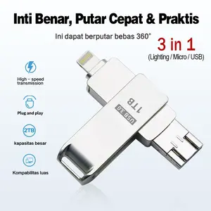 Flashdisk iPhone kapasitas nyata 1TB/2TB USB3.0 3-in-1 flashdisk metal 1TB (lightning/micro/usb) flashdisk original 2TB