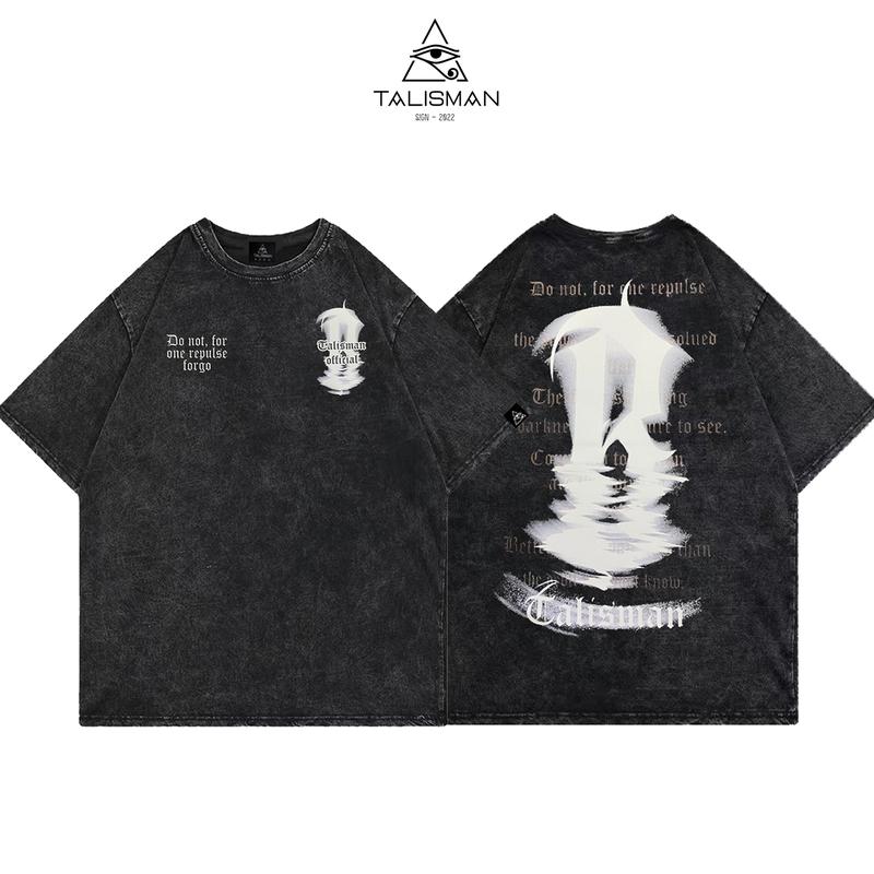  Áo thun wash TALISMAN áo wash chữ R phong cách đường phố 
