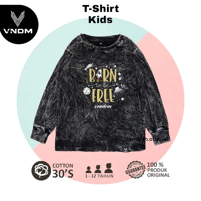 Vendom Kids Baju Kaos Anak Washet LakiLaki / Perempuan Unisex Umur 1-12 Tahun Bahan Cotton 30S Lengan Panjang Laki-Laki 6