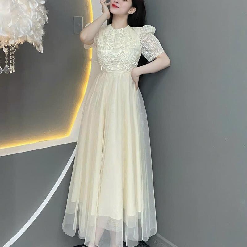 Đầm dự tiệc cổ tròn ren phối lưới dáng dài chuẩn phom (CÓ BIGSIZE) MAYA Dress Nữ