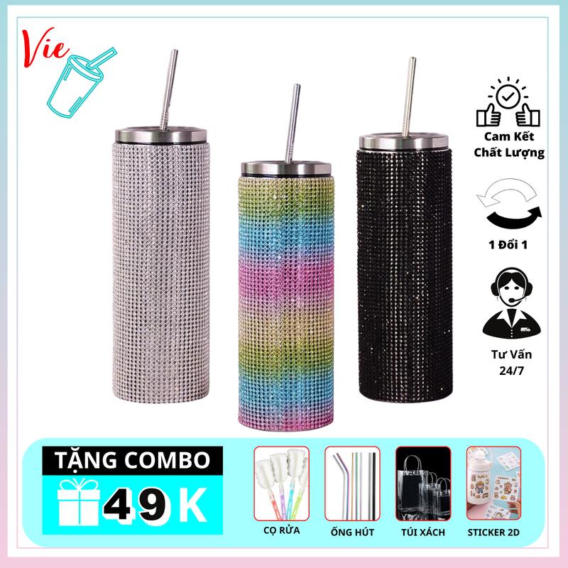 Ly Giữ Nhiệt VieCup - Cốc Giữ Nhiệt Đính Đá Kim Cương Inox 304 Và Quà Tặng