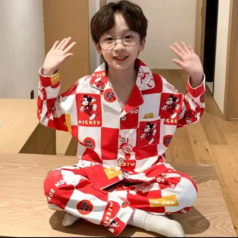 Bộ Đồ Ngủ Cho Bé Trai, Phong Cách Mới Màu Đỏ, Dài Tay, Ve Áo, Dáng Rộng Vừa Vặn, Ngoại Cỡ, Thích Hợp Cho Mùa Xuân Và Mùa Thu, Đồ Mặc Nhà Cho Trẻ Em, Năm 2025