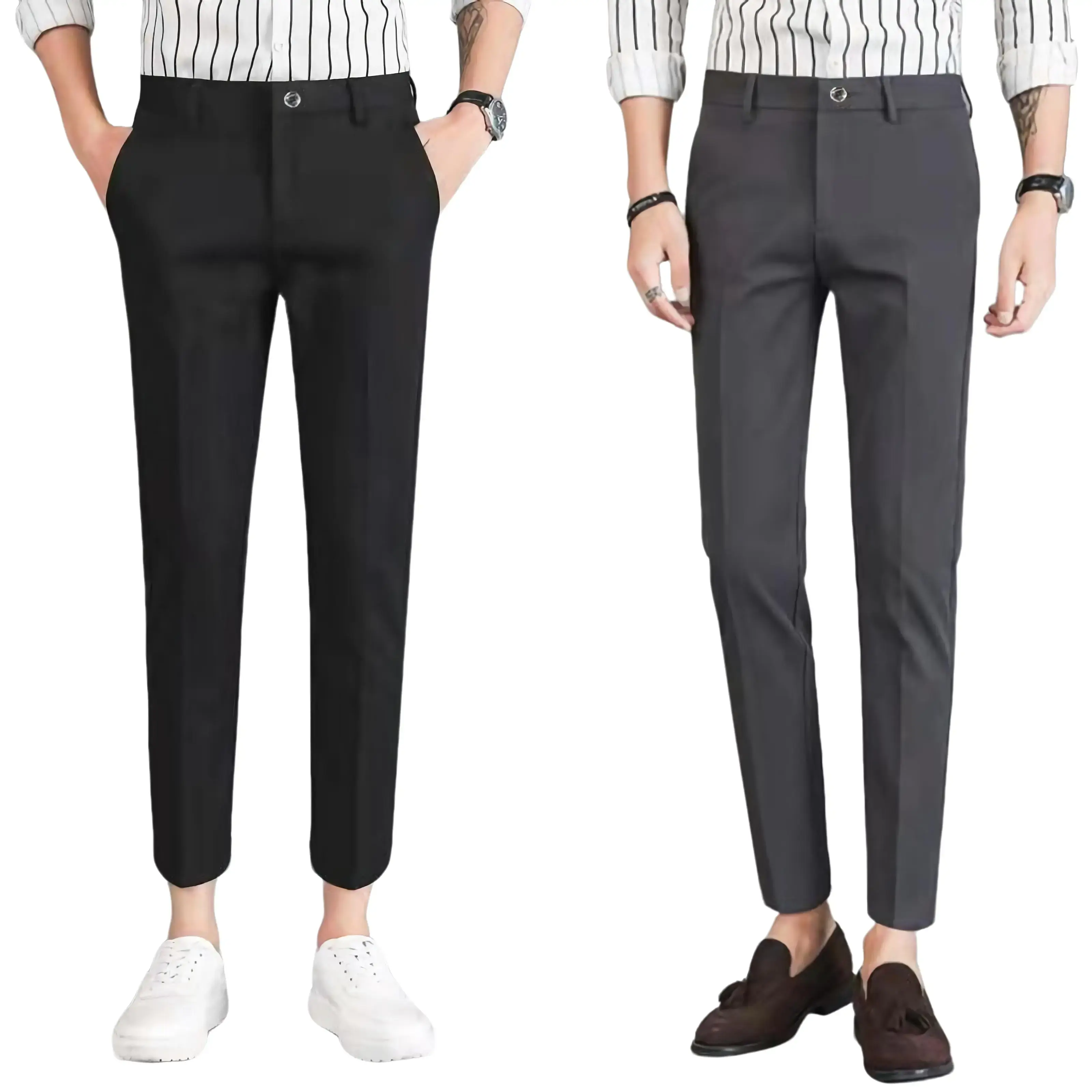 celana kantor pria slimfit slim-fitting Polos Hitam Santai Hitam Putih Katun formal panjang Fit Slim Kerja Casual Kain